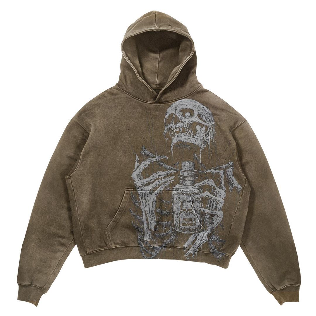 High Street Trend Skull Print Hooded Sweater Men And Women Ins Street Hip Hop Harajuku Y2K Loose Hooded Sweater Oversized Jacket Alx Men/Women Shirtspotlight