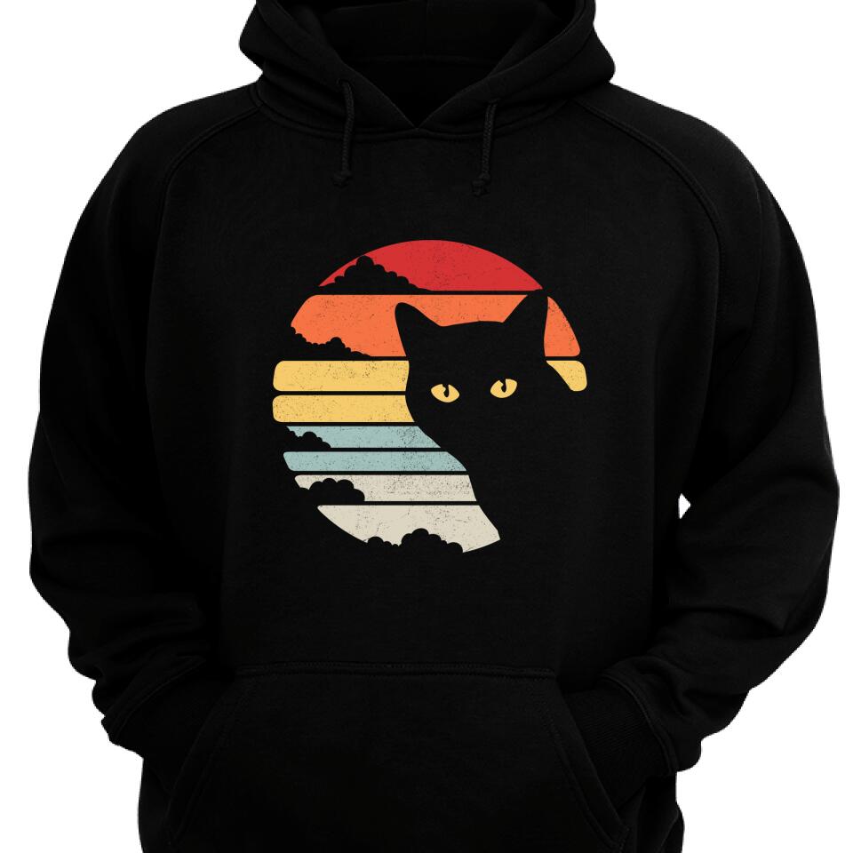 Black Cat Vintage Retro Sunset Hoodie -Trending Personalized