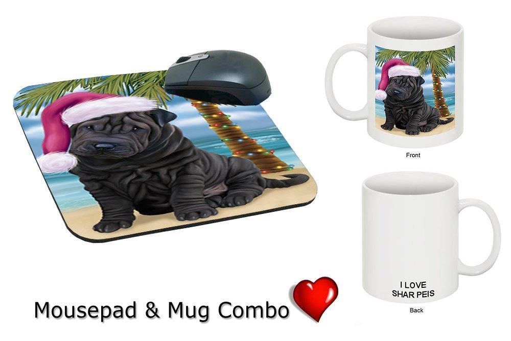 Summertime Shar Pei Puppy On Beach Christmas Mug & Mousepad Combo Gift Set Mmcg1139