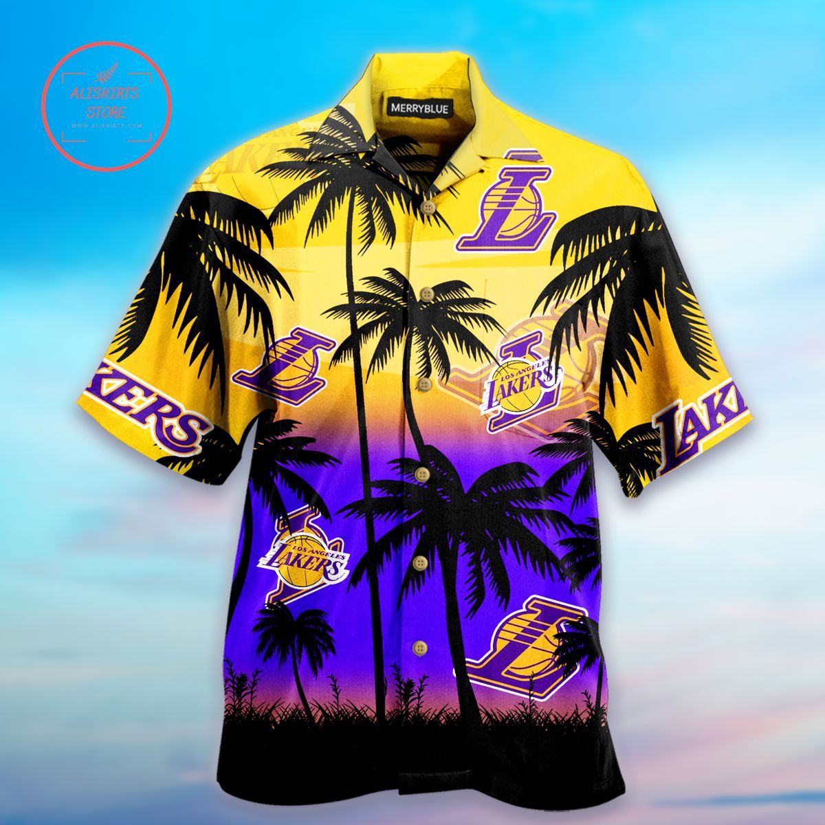 Nba Los Angeles Lakers Purple Golden Palm Beach Trendy Hawaiian Shirt V2 Aloha Shirt