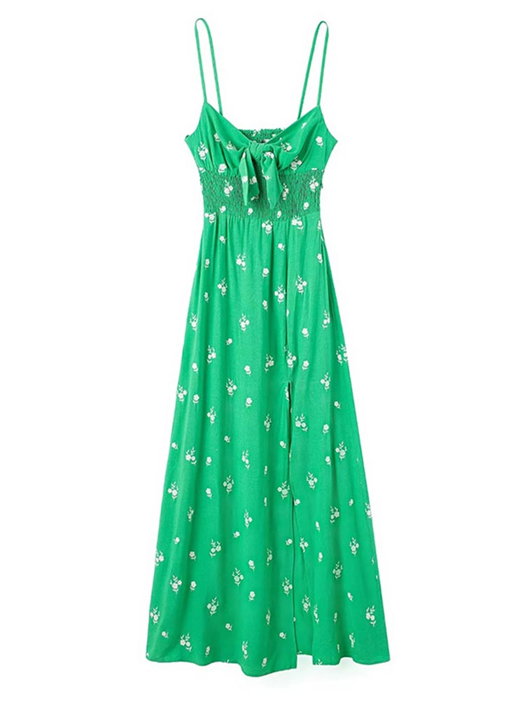 Woman Embroidered Floral Slip Dress Women’s Summer Green Long Dress 2022 Bow Backless Party Dresses Elastic Beach Sundress alx