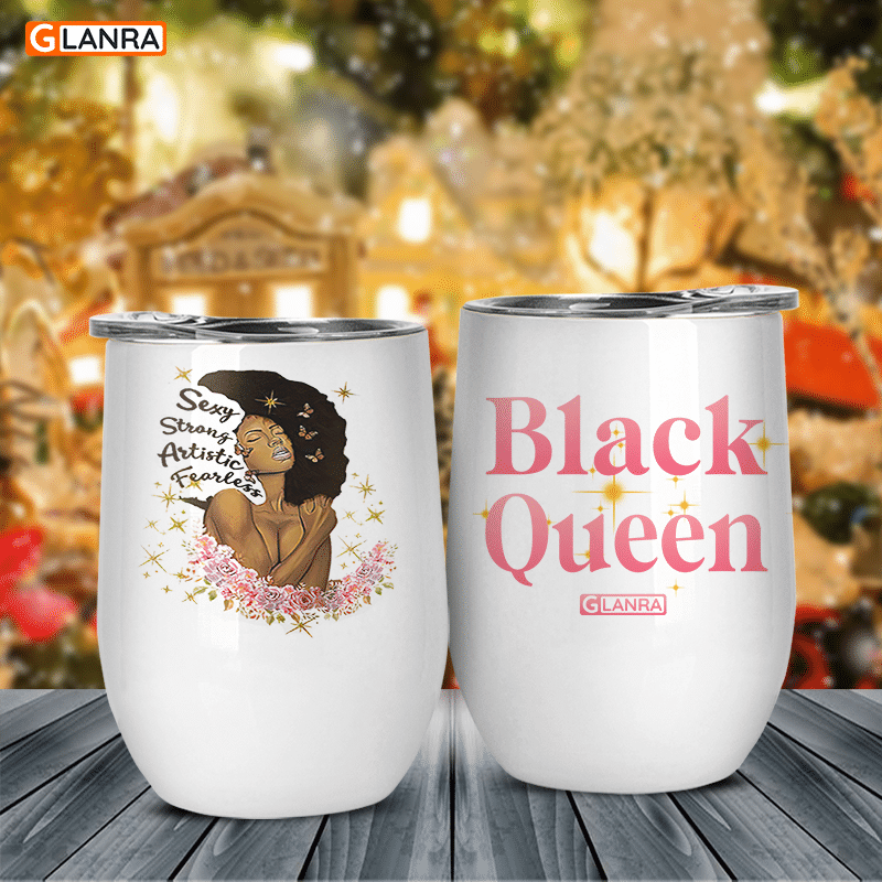 Personalized Black Queen Wine Tumbler, Custom Black Girl Wine Glasses, Wine, Stainless Steel, Water Bottle, Metal, Insulated Tumbler