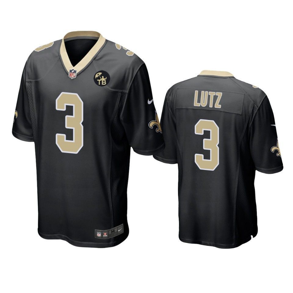 New Orleans Saints Wil Lutz Game Black Tom Benson Memorial Patch Mens Jersey