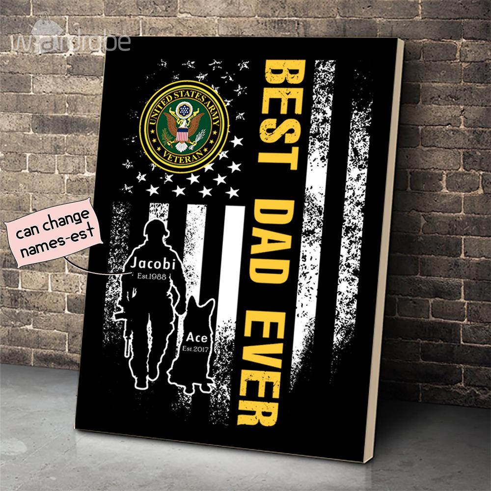 Personalized Father’s Day Gift Custom Canvas Best Dad Ever With Dog United States Army Veteran