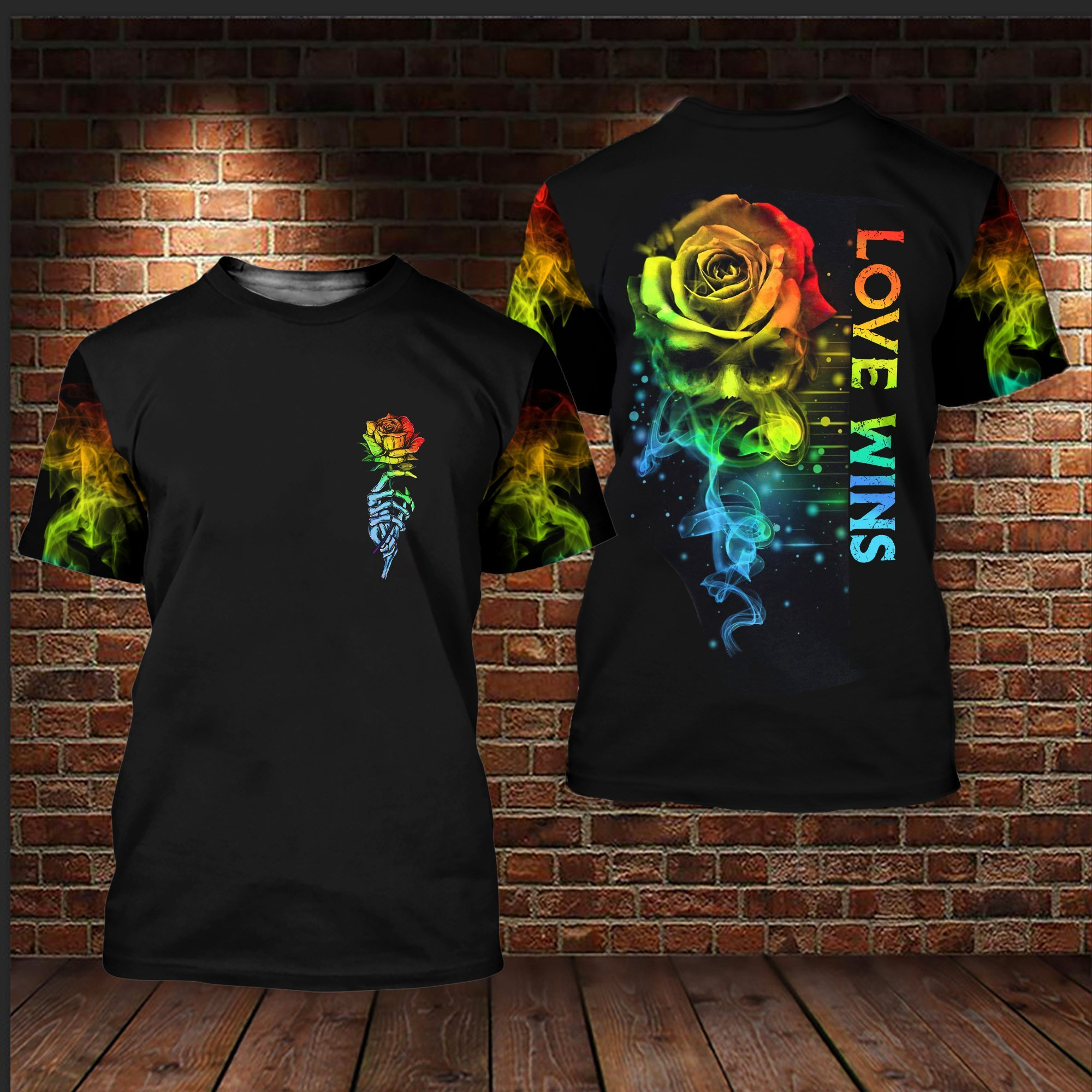 T Shirt Gift For Lgbt Pride Month, Lgbt Love Wins Smoke Skull 3D All Over Printed Shirts For Lgbt Community