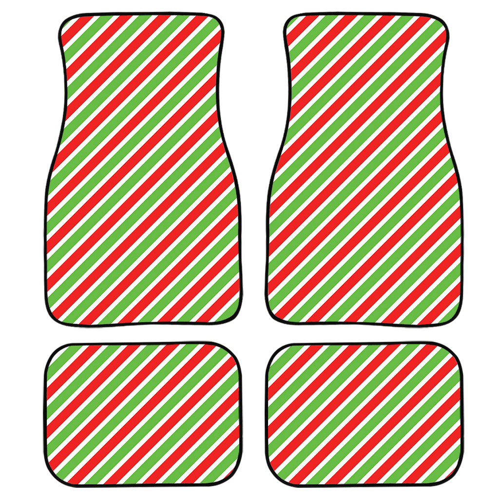 Red Green And White Candy Cane Print Front And Back Car Floor Mats