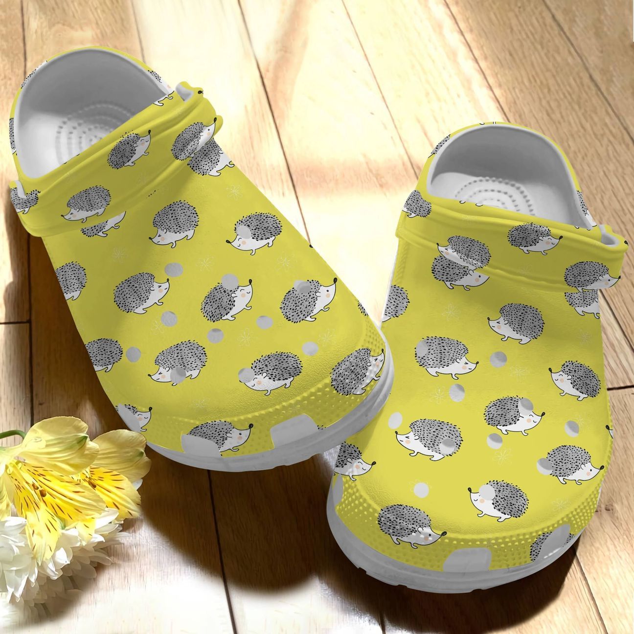 Hedgehog Personalize Clog, Custom Name, Text, Fashion Style For Women, Men, Kid, Print 3D Whitesole Hedgehog Pattern