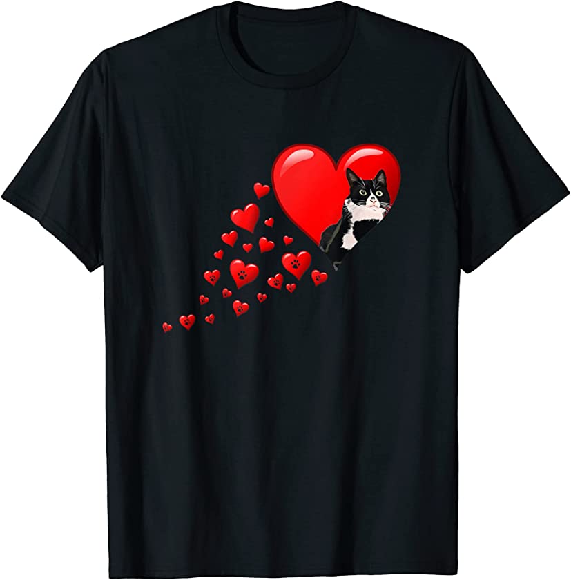 Tuxedo Cat Valentine’s Hearts For Kitten And Animal Lovers T-Shirt