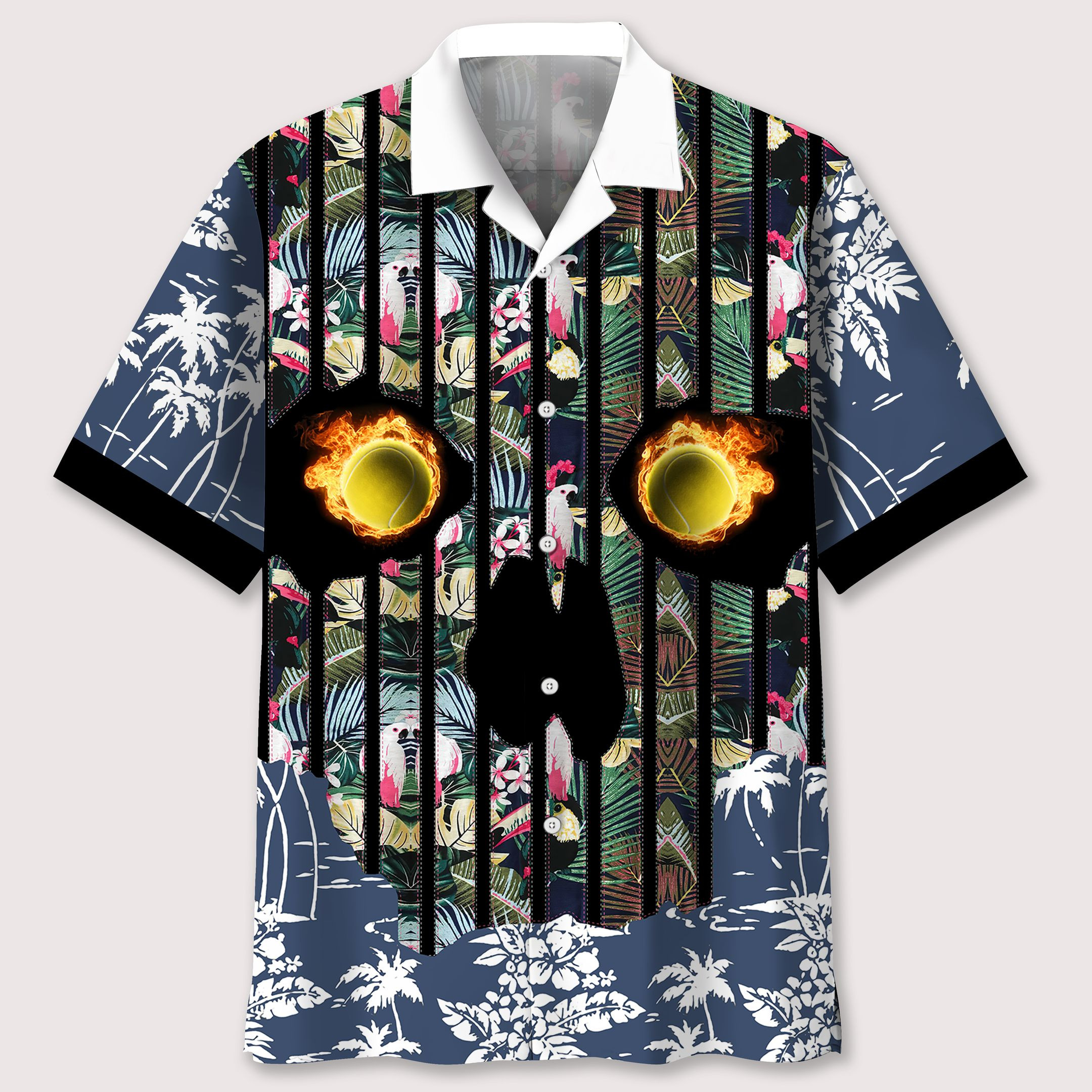 Tennis Flower Skull Hawaiian Shirt Ha15649