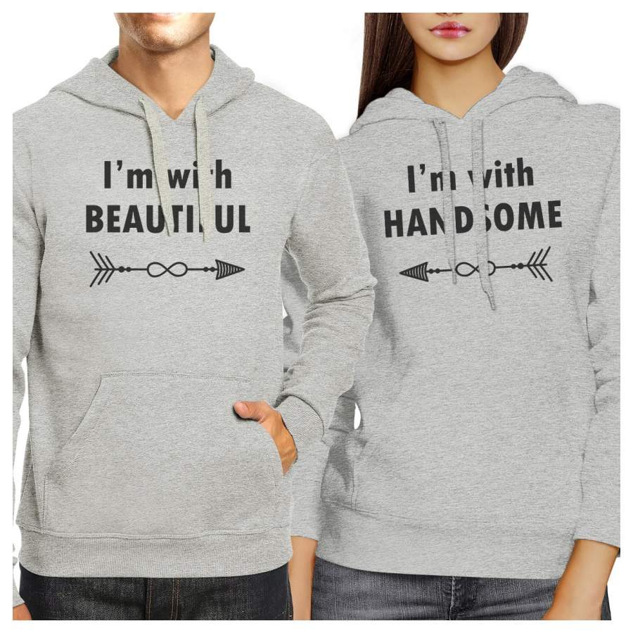 I’m With Beautiful And Handsome Matching Couple Grey Hoodie