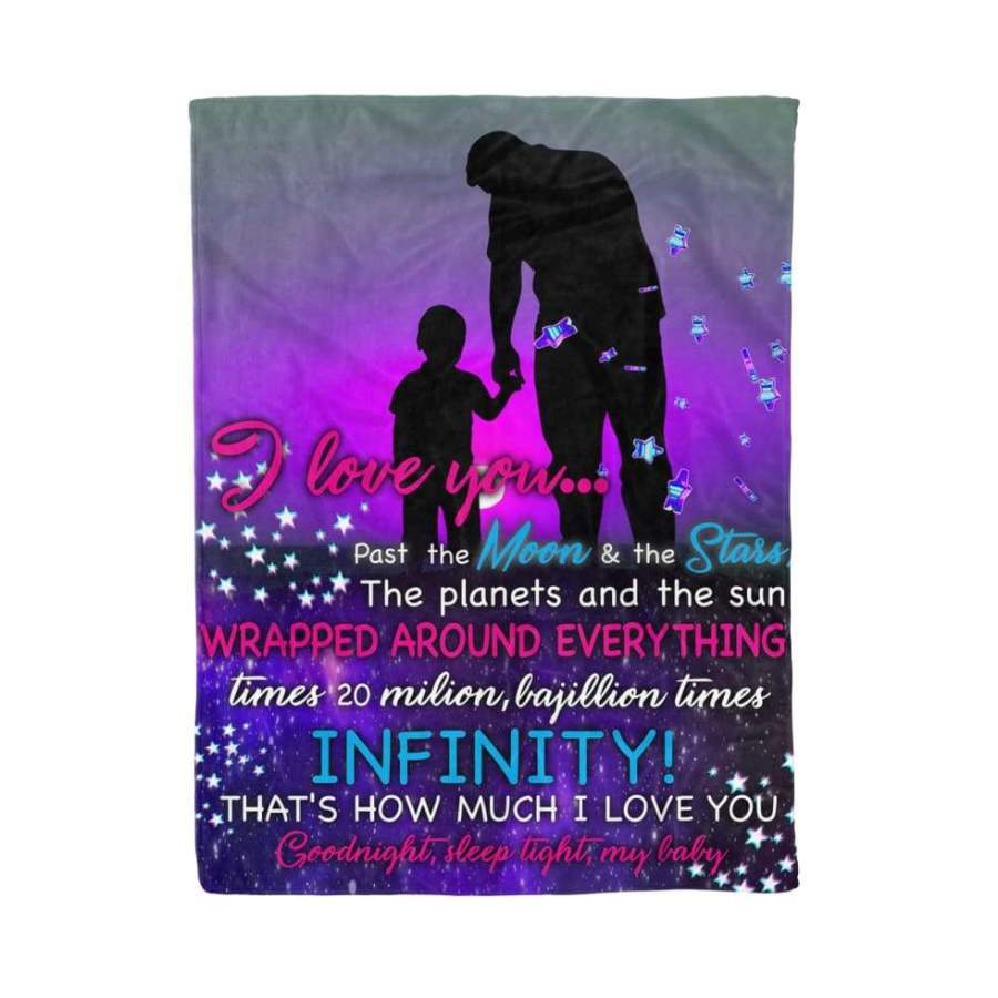 Dad And Son I Love You Past The Moon & The StarsFleece Blanket