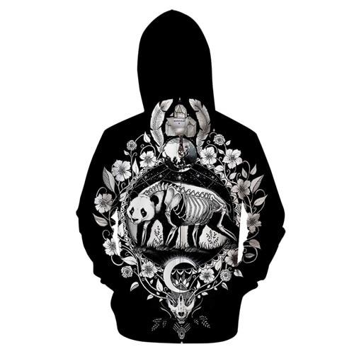 Black & White Panda Skeleton Zip-up Hoodie