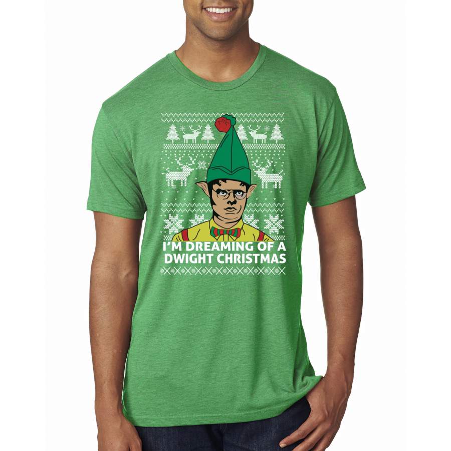 The Office Dwight Dreaming Of A Dwight Christmas Ugly Christmas Sweater Mens Premium Tri Blend T-Shirt