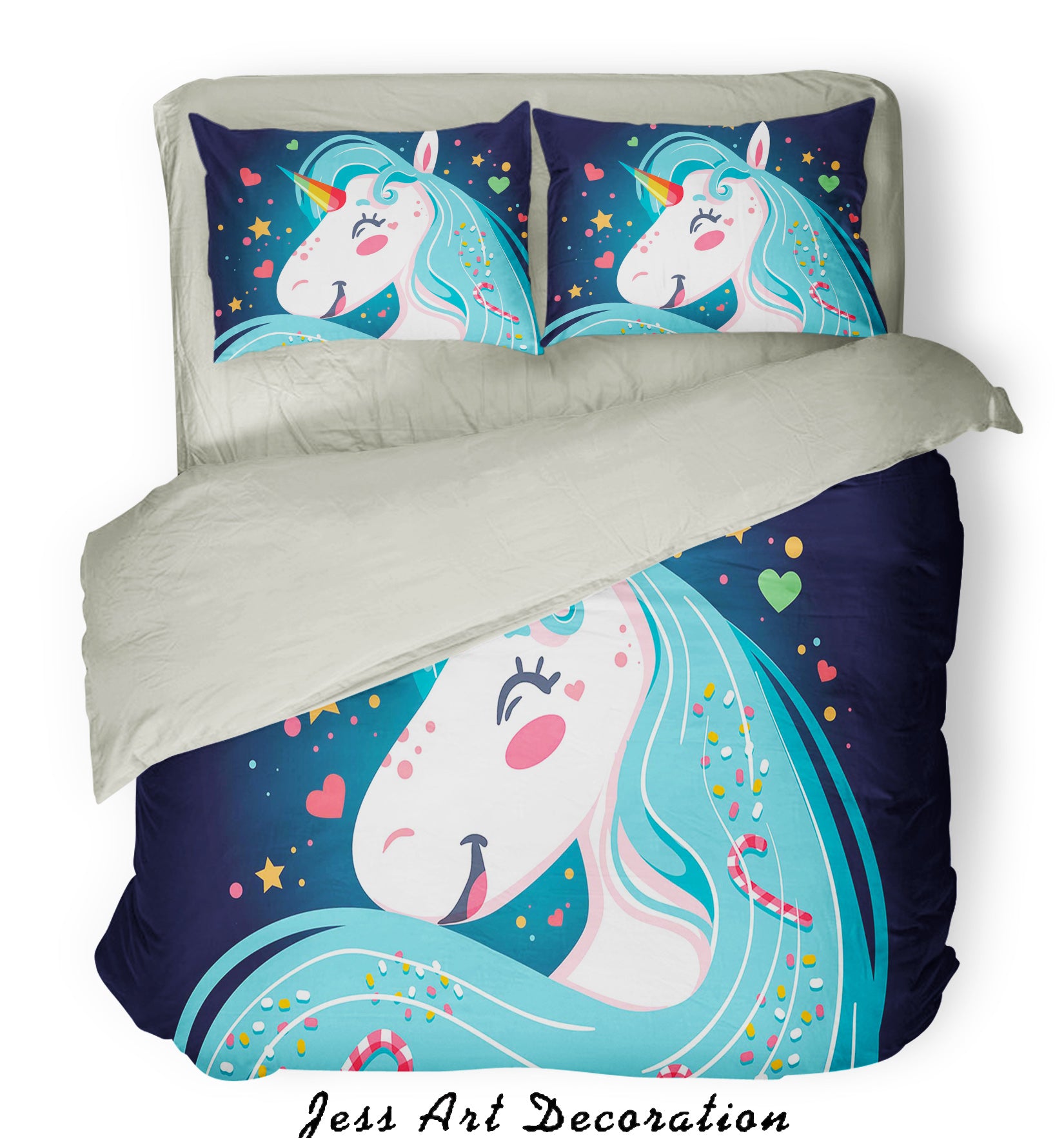 3D Blue Unicorn Quilt Cover Set Bedding Set Pillowcases 02