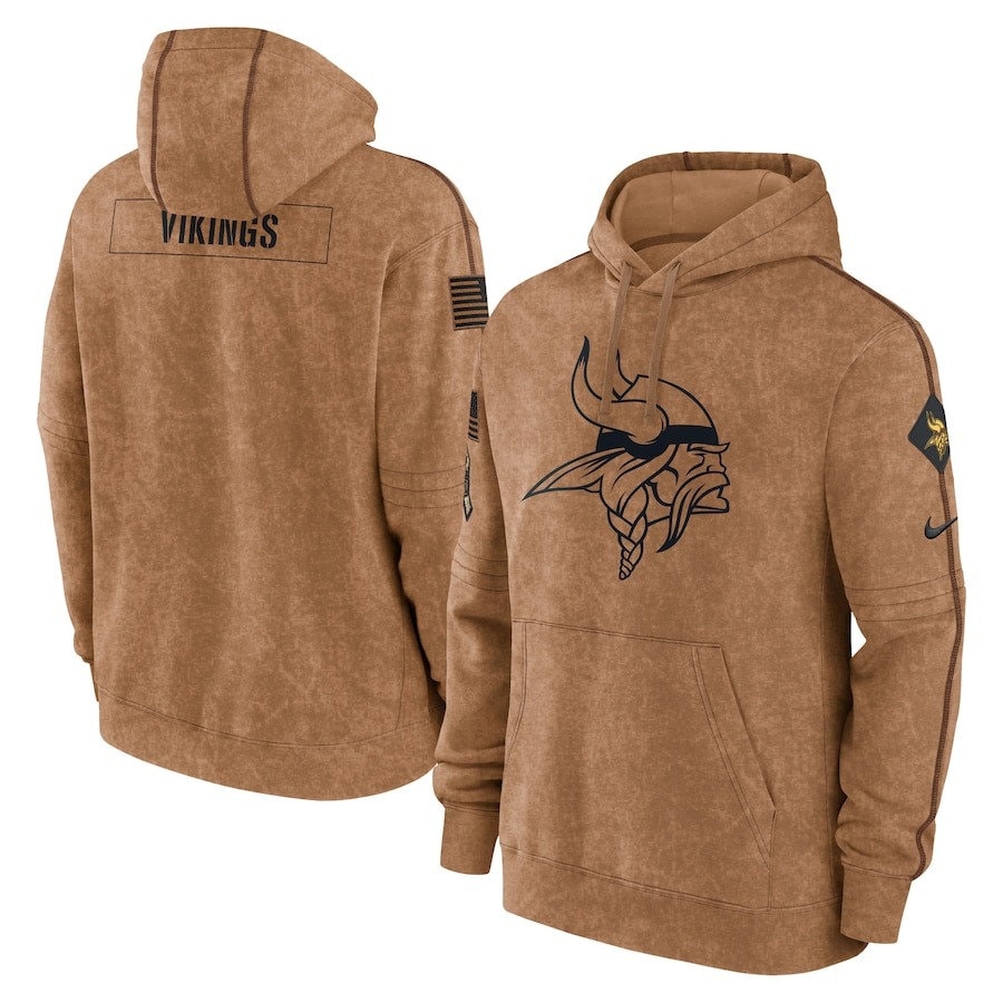 Minnesota Vikings Football Stitched Brown 2023 Hoodie, Salute To Service Club Pullover Hoodie, Minnesota Hoodie, American Football