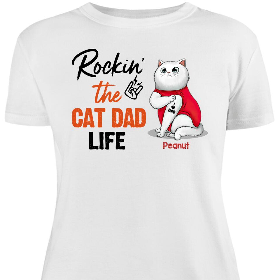 Rockin Cat Dad Life Tattoo Cats Personalized Women Shirt For Cat Lovers  – Trendingpersonalized