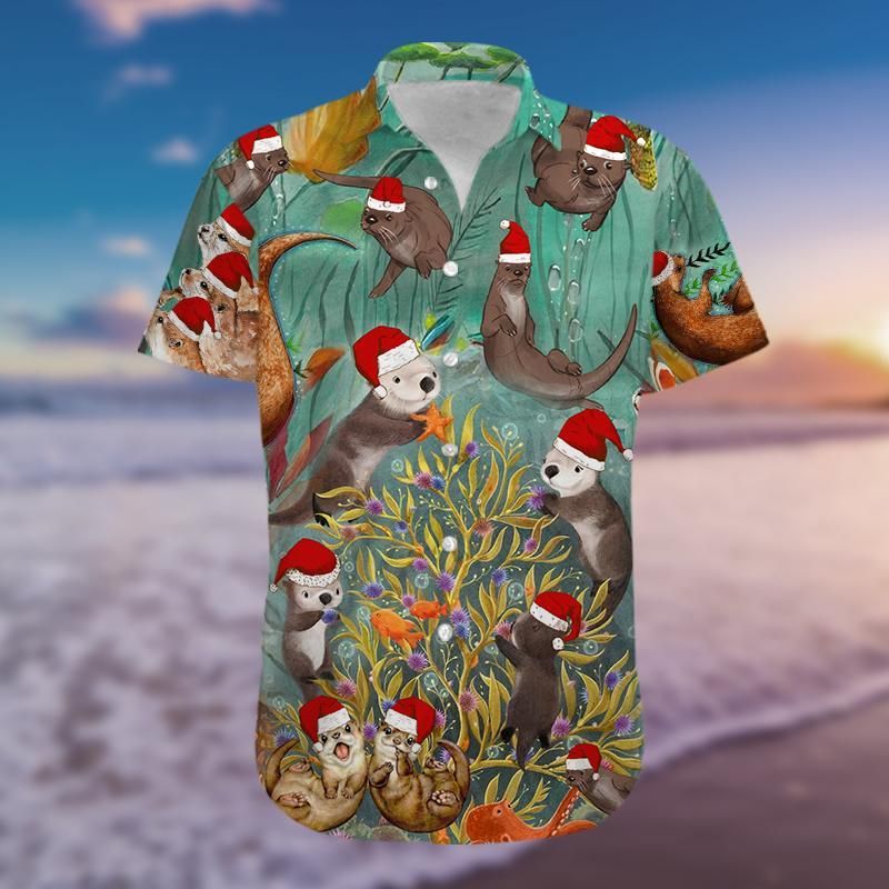 Get Now Happy Santa Otter Christmas Hawaii Aloha Shirts Ha105068