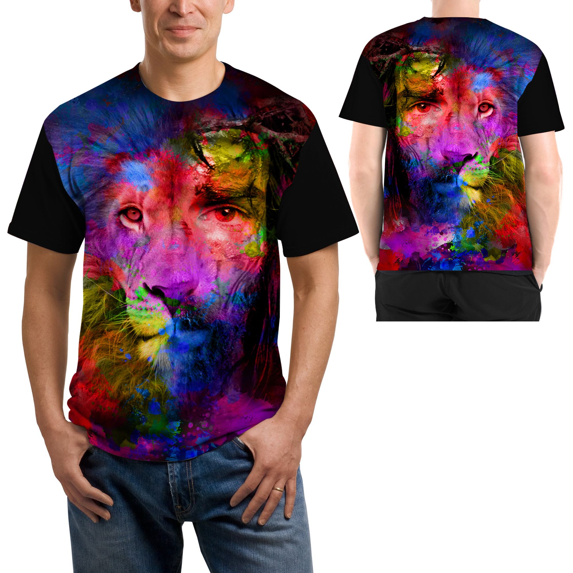 Watercolor Jesus And Lion 3D T-shirt For Jesus Lovers