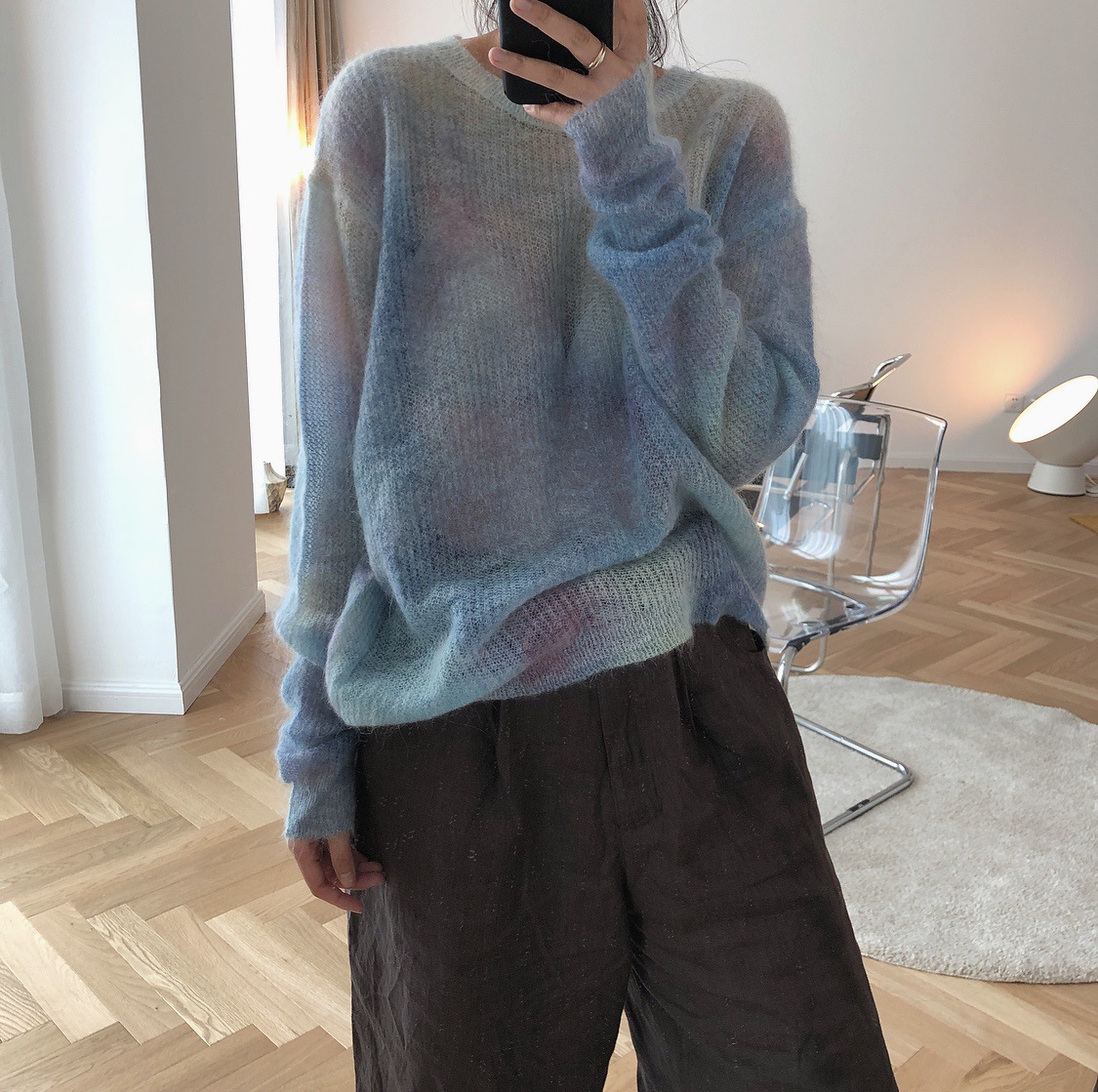 2021 Thin Mohair Sweater Women Loose Casual Pullovers Women Sweater Sweet Elegant Sweater Casual Pull Femme Perspective Tops alx