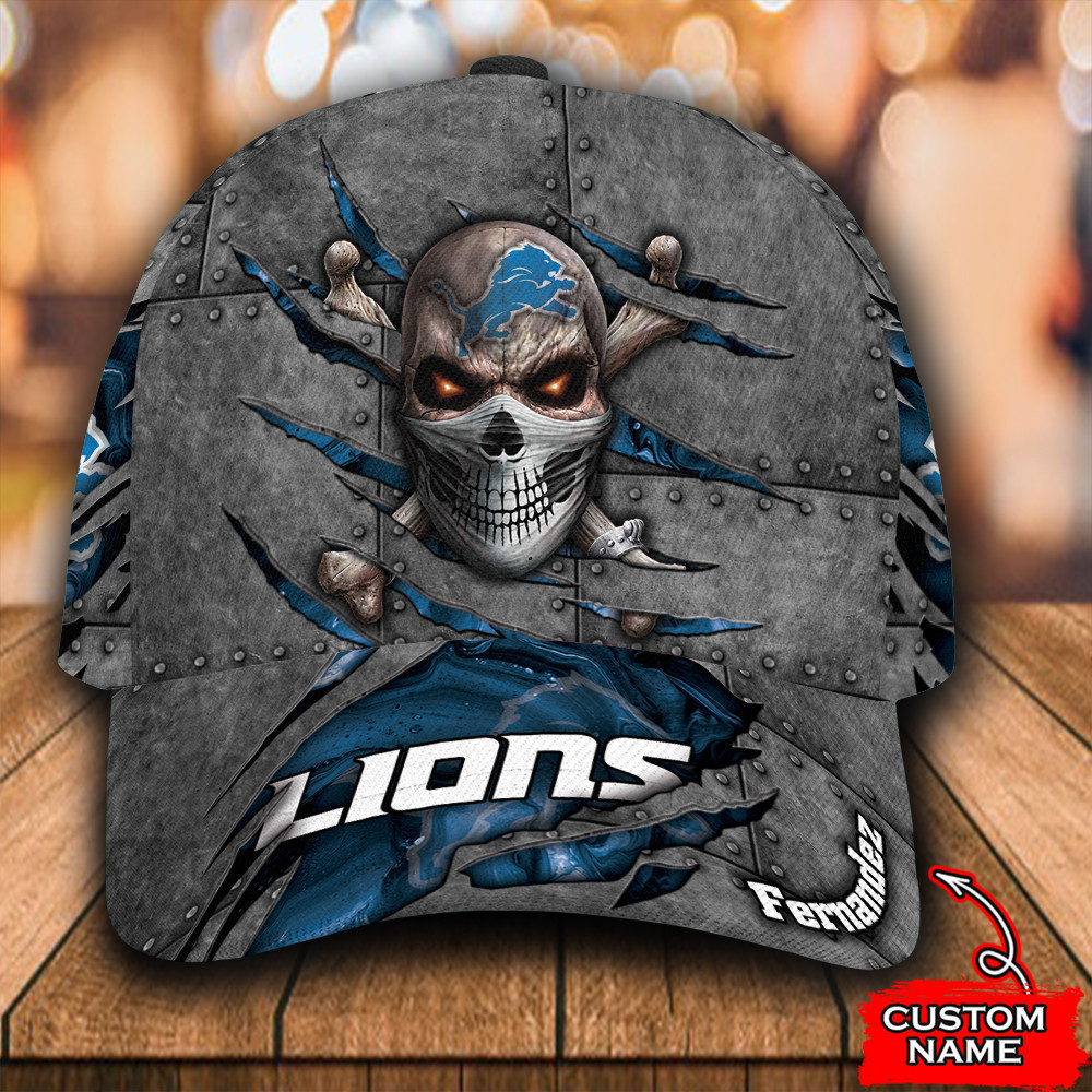 Personalized Detroit Lions Skull All Over Print 3D Baseball Cap – Blue