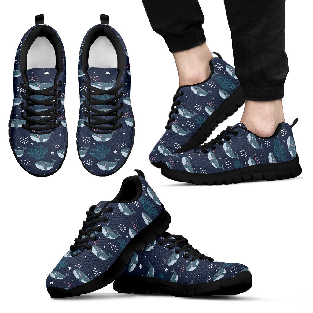 Whale Humpback Print Pattern Black Sneaker Shoes For Men Women