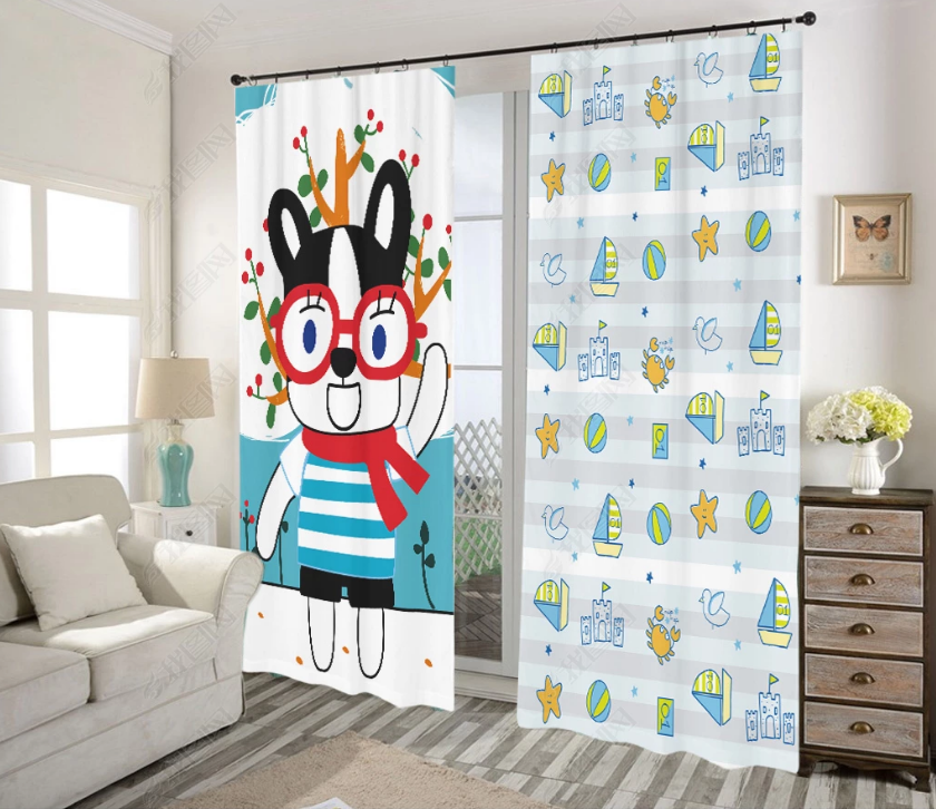 3D Cartoon Animal Ship Pattern Curtains And Drapes Lqh 12