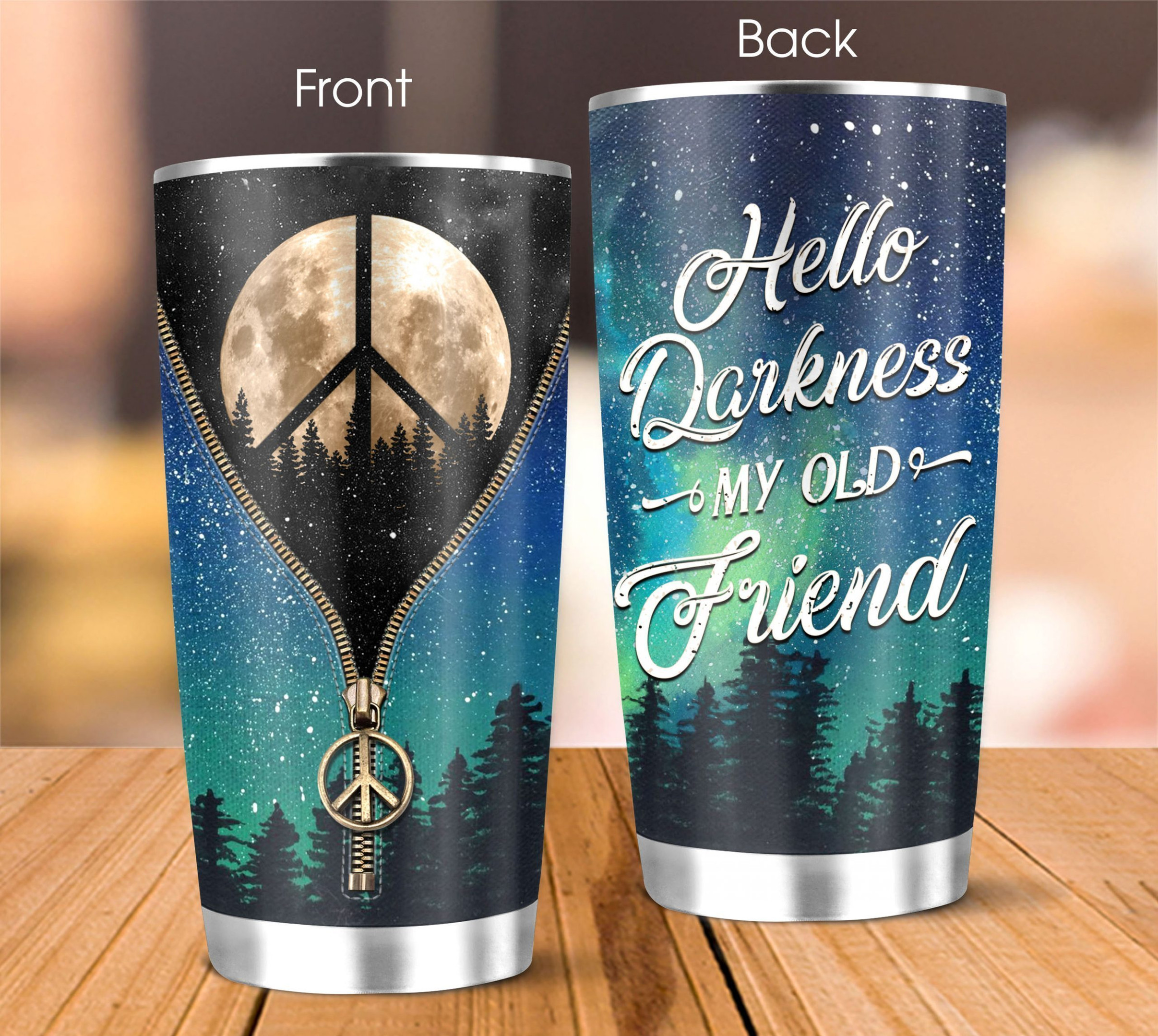 Moon Hippie Zipper Hello Darkness My Old Friend Personalized Tumbler Gifts