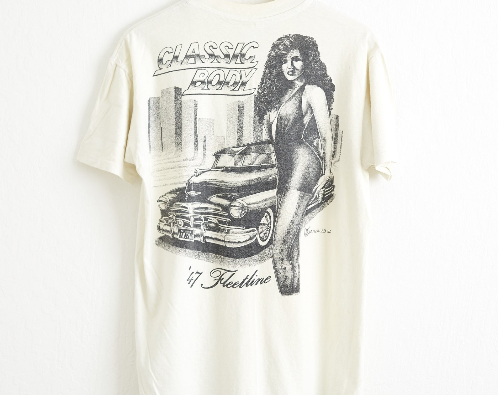 Vtg 1990 Chicano Lowrider Art T Shirt  L Tee By David Gonzales 47 Chevy Fleetline Bomber Hip Hop Rap Mexican Cholo Azteca