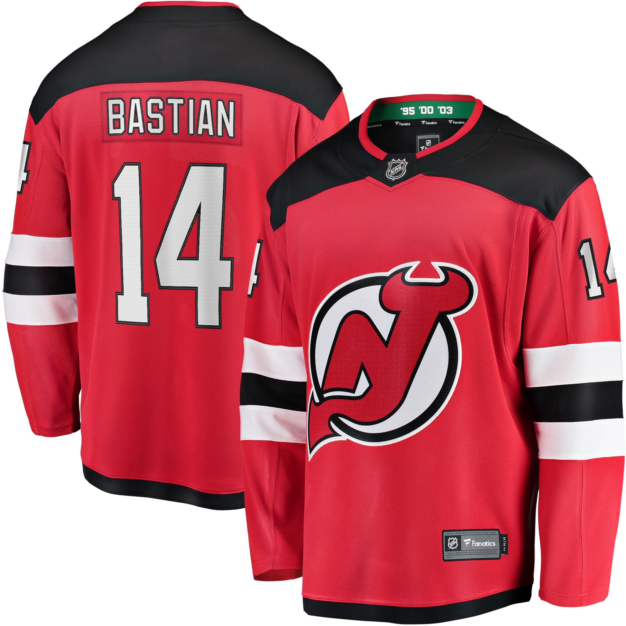 Men's New Jersey Devils Nathan Bastian Red Home Breakaway Player Jersey