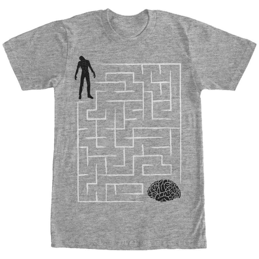 Lost Gods Men’s Halloween Zombie Brain Teaser Maze  T Shirt Athletic Heather