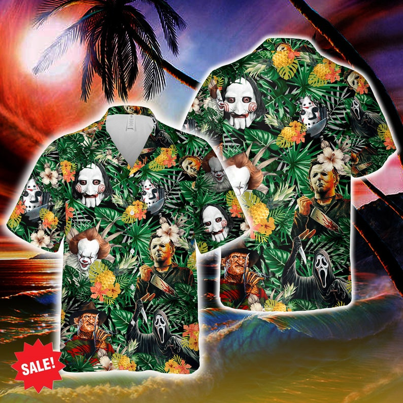 Horror Movie Characters Freddy Krueger Pennywise All Over Print 3d Hawaiian Shirt Freeclothing
