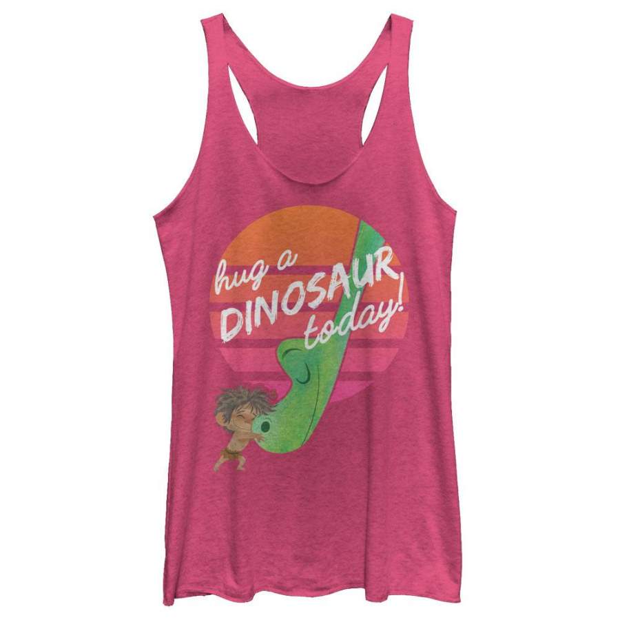 The Good Dinosaur Women’s Hug a Dinosaur  Racerback Tank Pink Heather