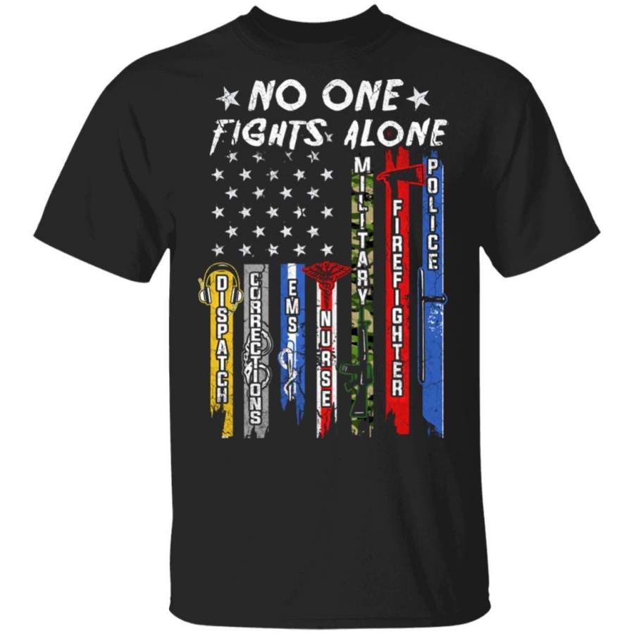 BACK Print, No One Fights Alone USA Flag Military Coffee Mug Unisex Men Women Tshirt