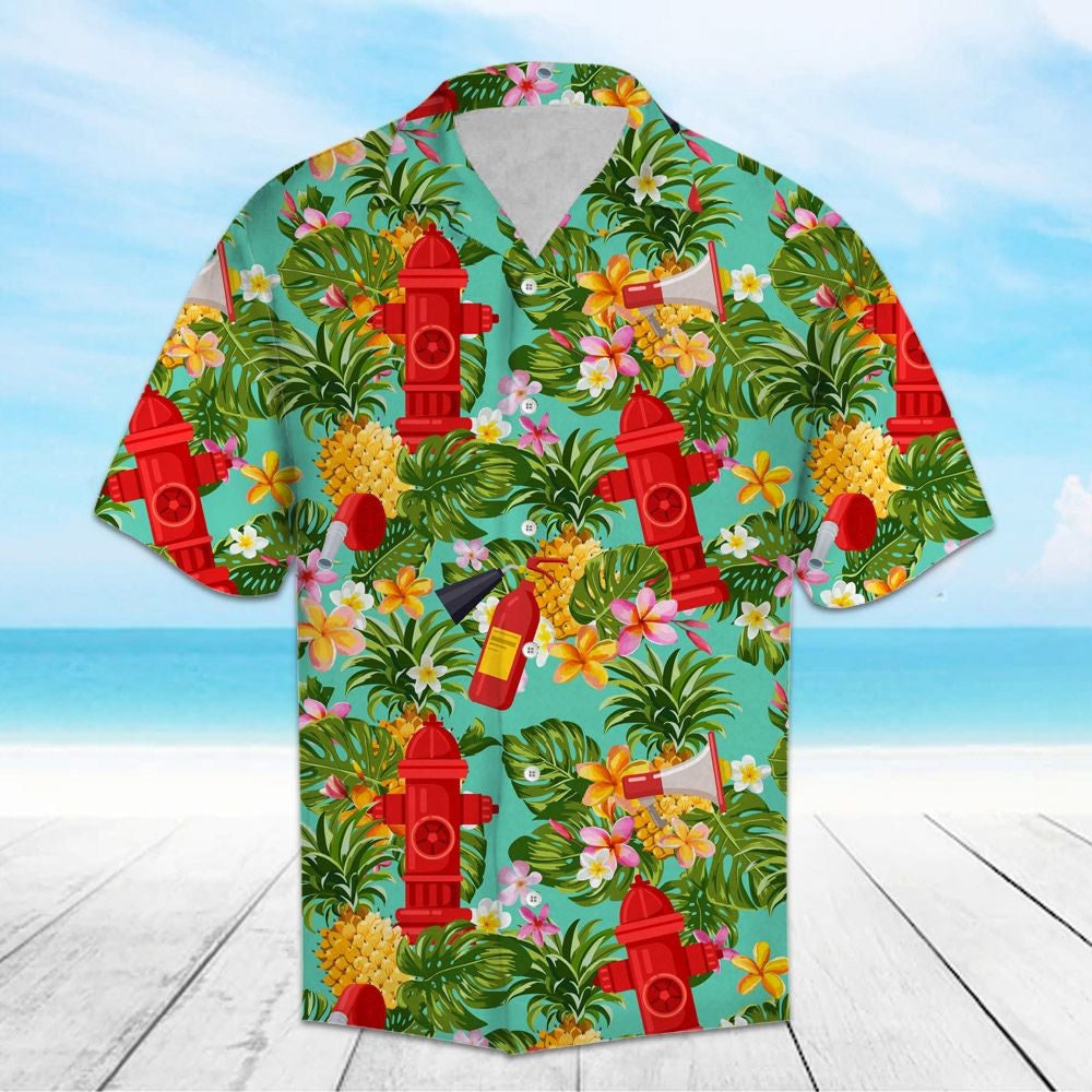 Tropical Pineapple Firefighter Hawaiian Unisex Print Aloha Short Sleeve Casual Shirt Ha18495