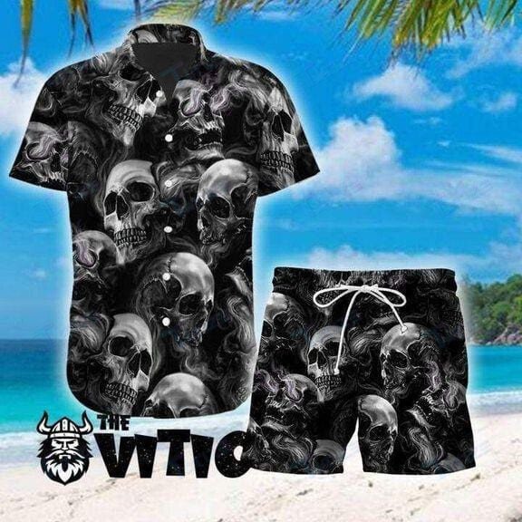 So Cool Dark Skull Shadows All Over Printed Hawaii Shirt Size S Ha68566