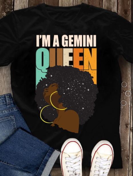 Black Woman Shirt, Black Queen Gemini Girls May June Girl Birthday Gift, I’m A Gemini Queen Black Girl Vintage T-Shirt