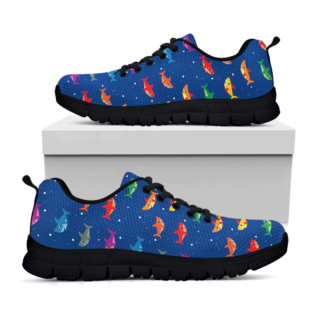 Colorful Baby Sharks Pattern Print Black Sneakers