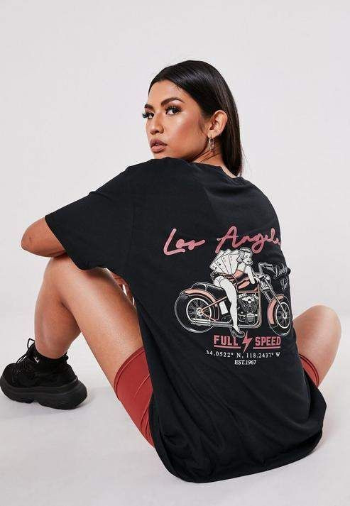 Missguided Black La Bike Graphic Back Shirt