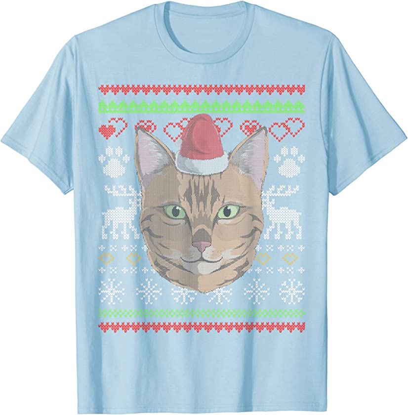 Bengal Cat Kitty Santa Claus Ugly Christmas Pattern T-Shirt