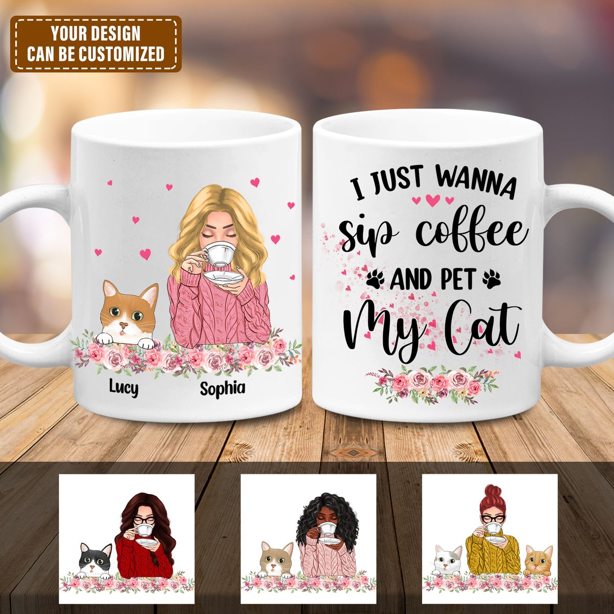 Customized Mugs Cats Coffee Girl Love Cat Kitten Idea Custom Gift Gift Idea For Cat Lovers Cat Moms Mug