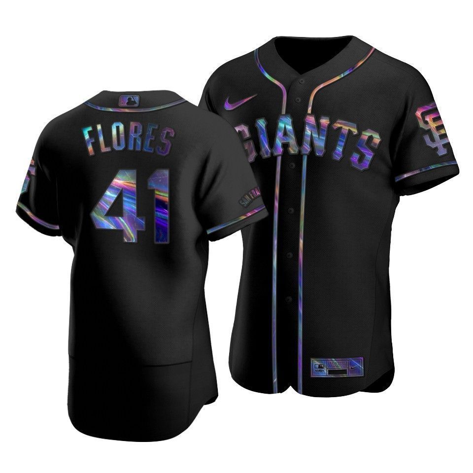 Men’S San Francisco Giants Wilmer Flores #41 Iridescent Logo Holographic Limited  Jersey Black