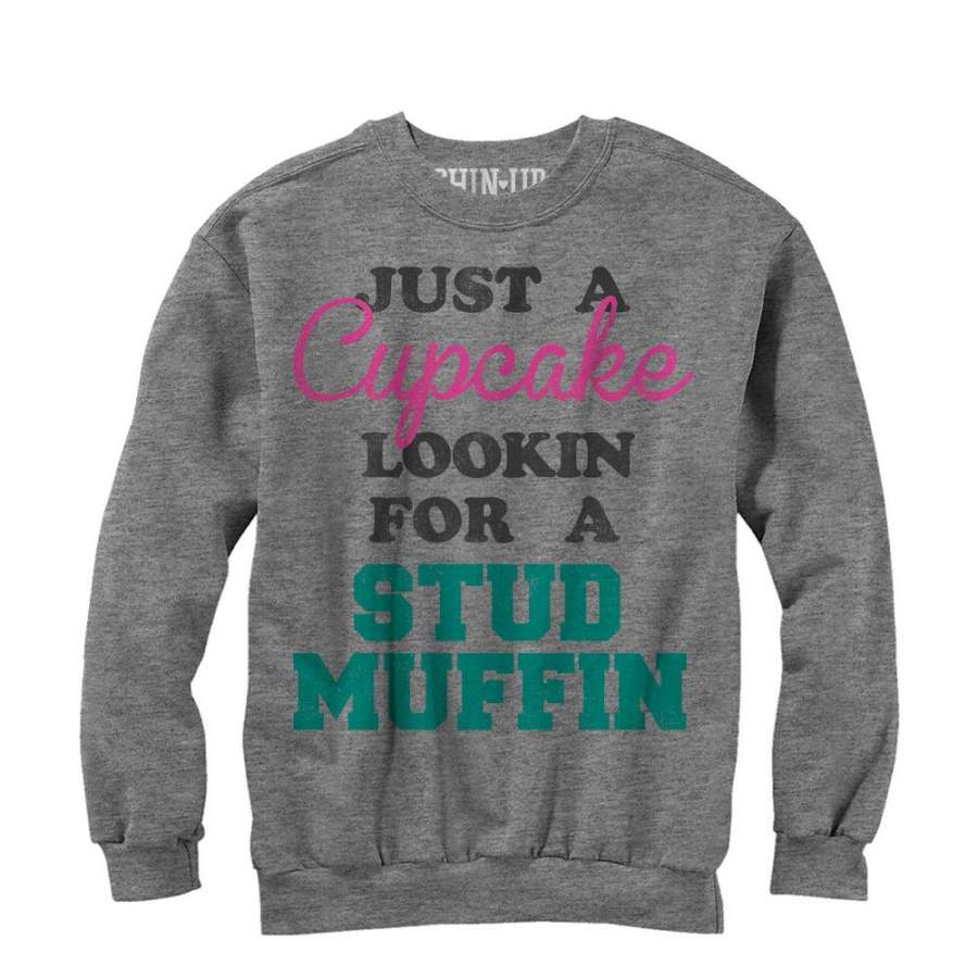 CHIN UP Women’s Cupcake Looking for a Stud Muffin  Sweatshirt Athletic Heather