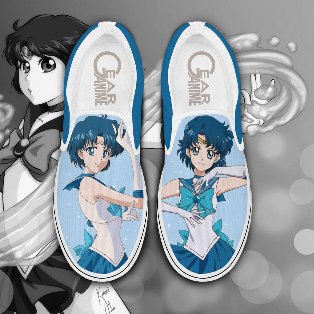 Sailor Mercury Slip On Sneakers Sailor Anime Custom Shoes