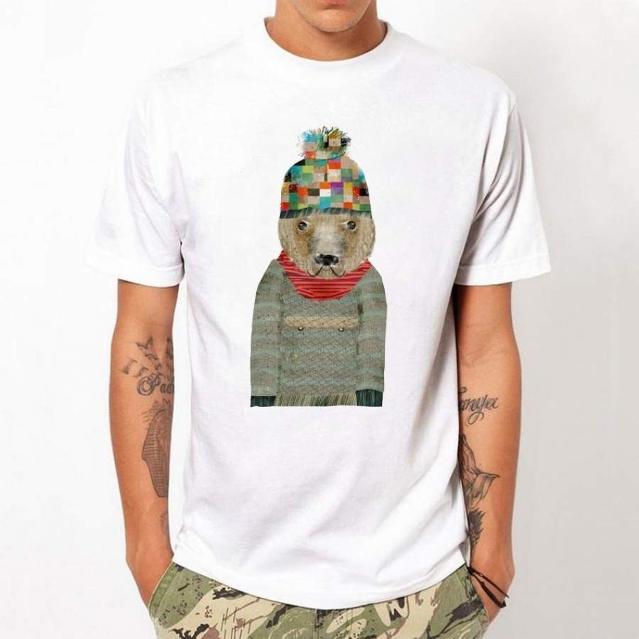 New Arrival Men’S Fashion Cartoon Animal Printing T Shirt Short Sleeves White Tops