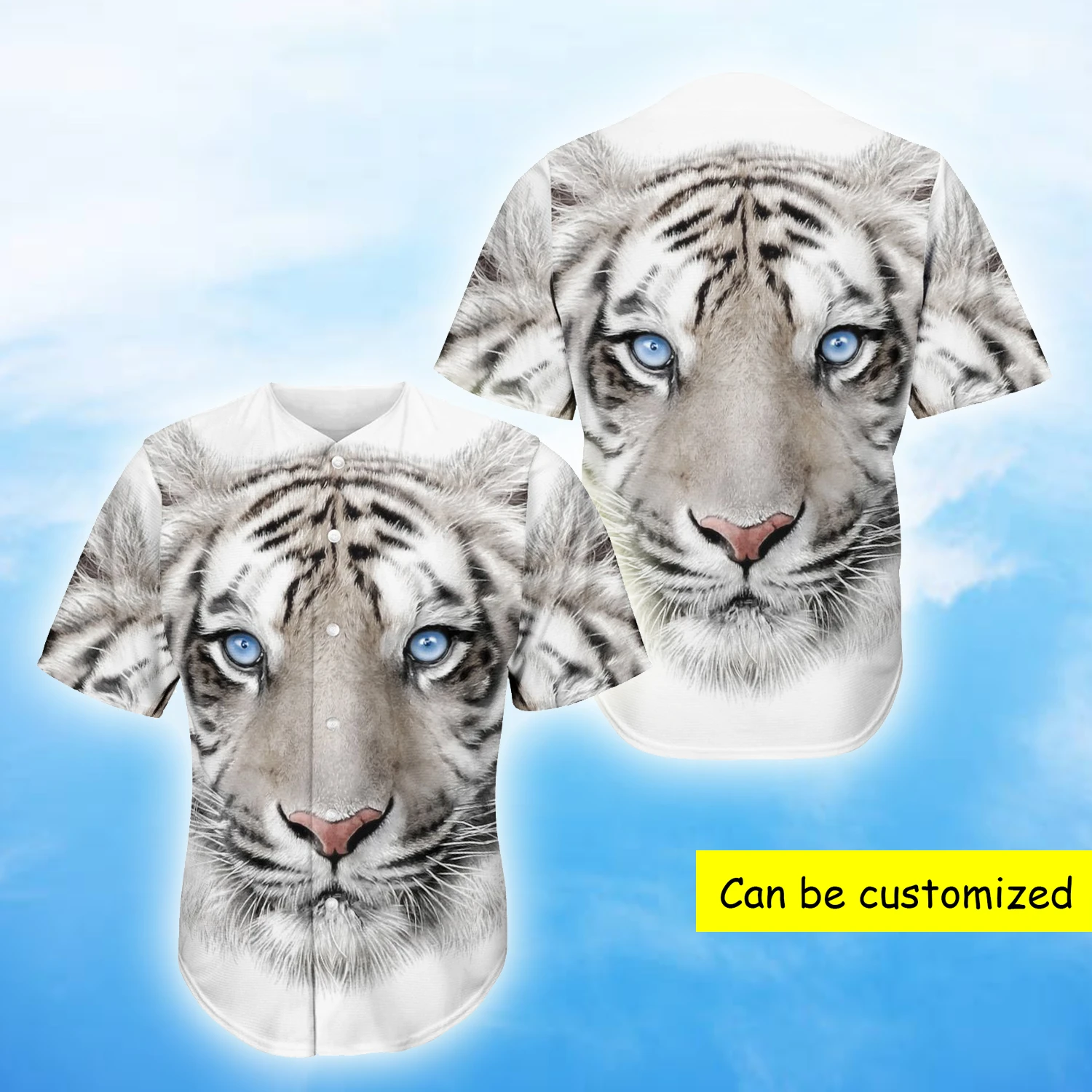 White Tiger 3D Print Polyester Spandex Baseball Jersey Shirt