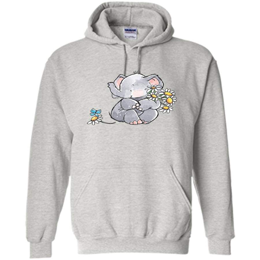 Watercolor Cute Baby Elephant With Butterfly and Flowers – Gildan Heavy Blend Hoodie