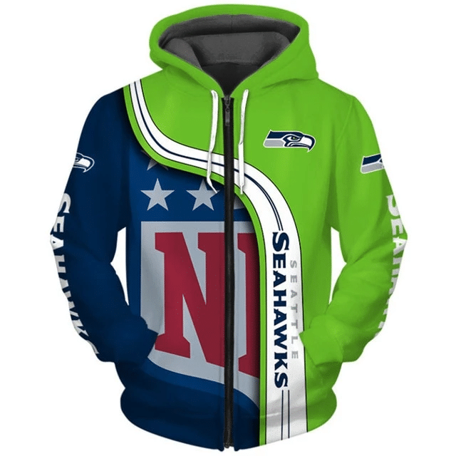 Seattle Seahawks Curved Stripes 71 Unisex 3D Hoodie Gift For Fans