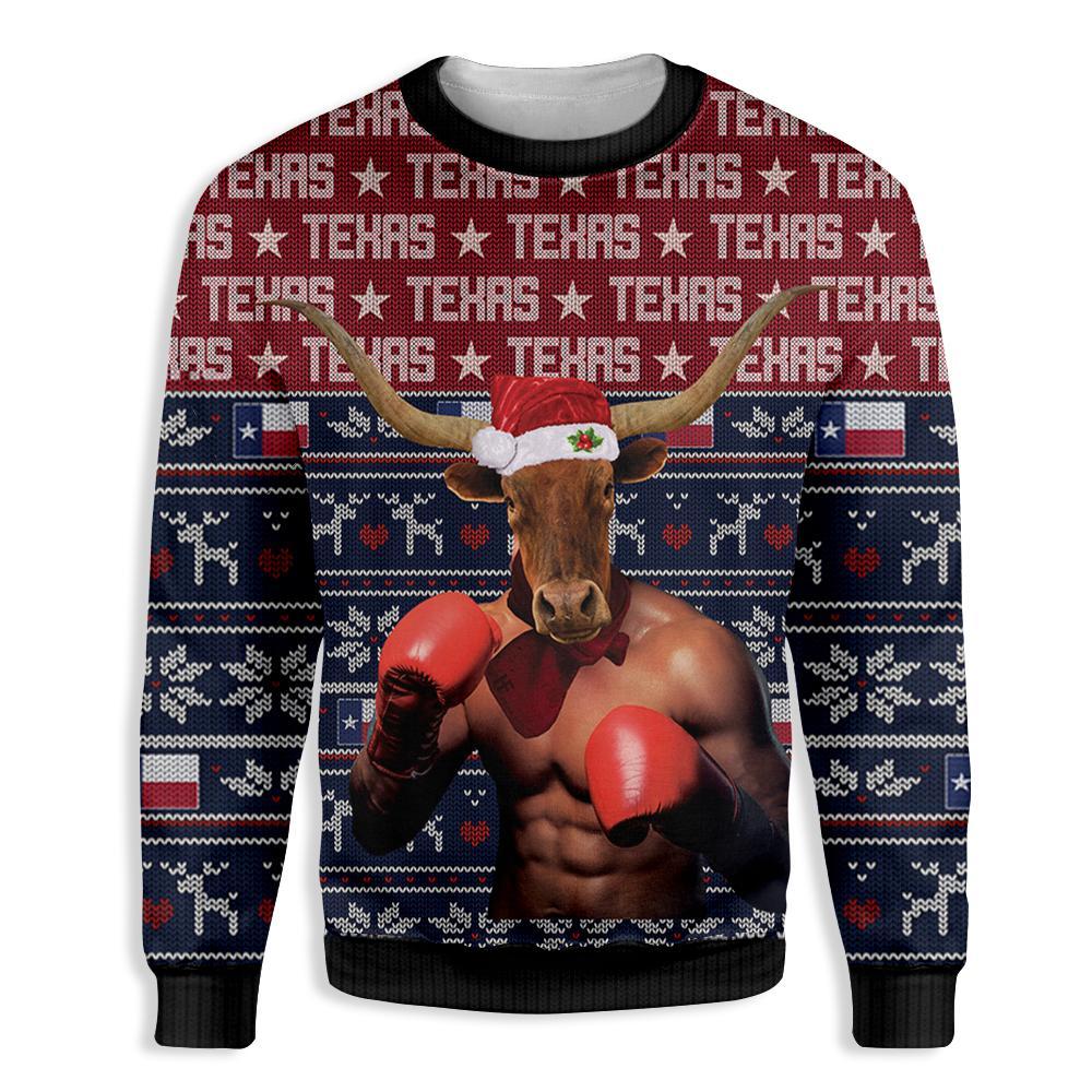 Texas Boxing Longhorn Ugly Christmas Sweater | For Men & Women | Adult | Us5216