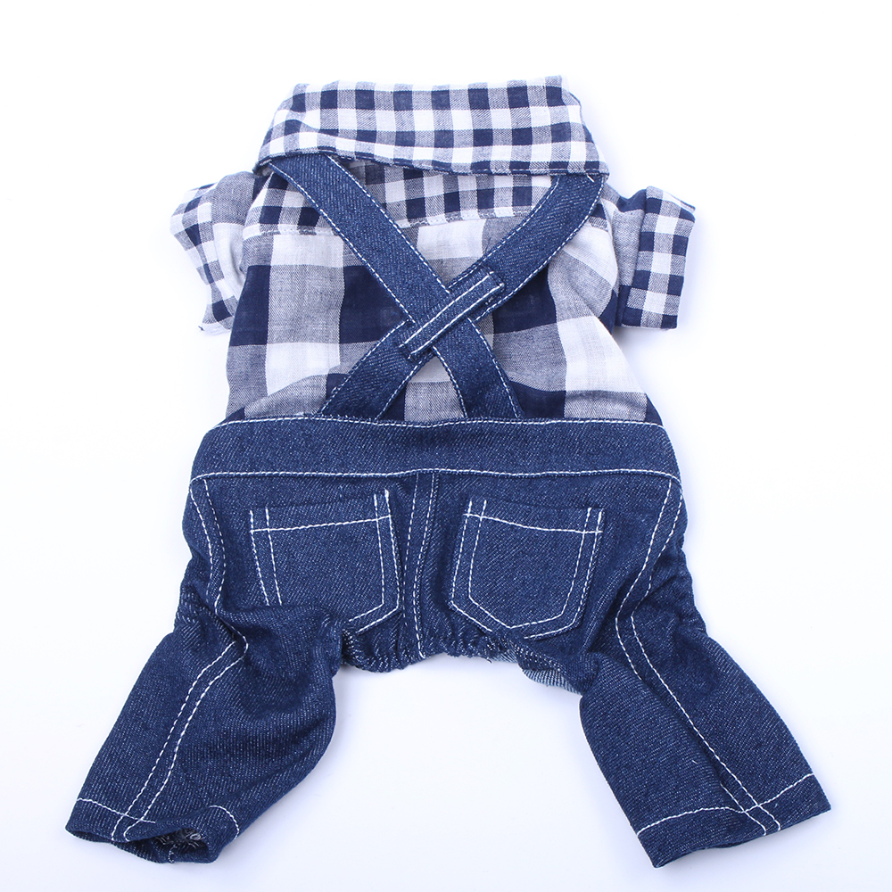 Dog Cat Plaid Denim Jumpsuit T-Shirt Pet Puppy Coat Jacket Spring/Summer Clothes Apparel 5 Sizes 2 Colours alx