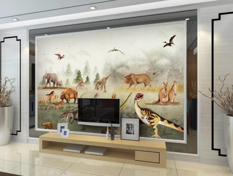 3D Animal Lion Kangaroo Elephant Dinosaur Plant Wall Mural Wallpaper Lll 1541